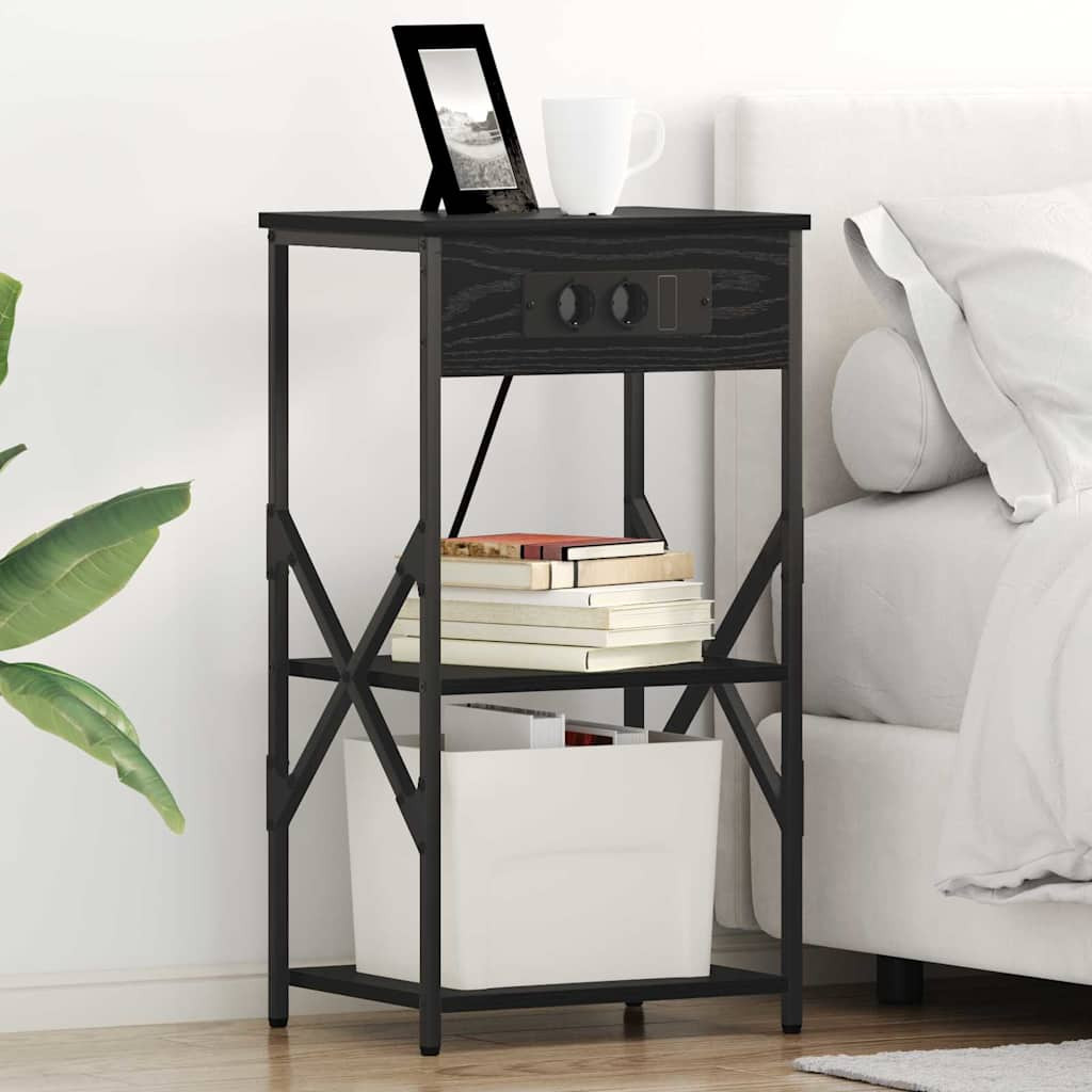 vidaXL Nachttisch mit Regal 2 pcs Schwarz Eichen-Optik 41 x 31 x 76 cm