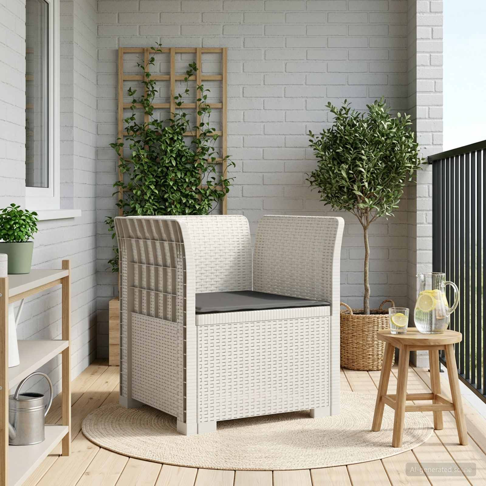 vidaXL 1-Sitzer Sessel mit Kissen Rattan-Look PP Weiß