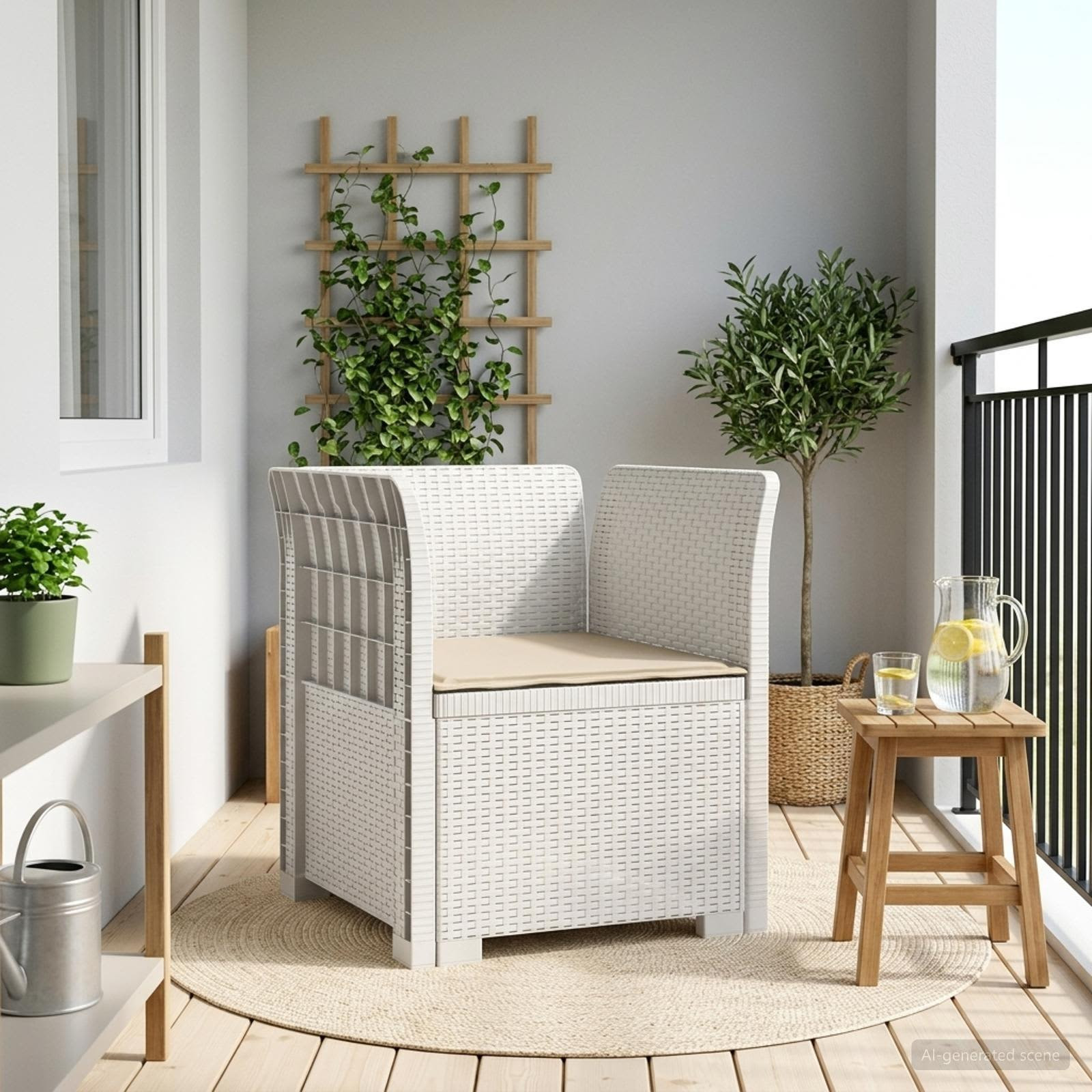 vidaXL 1-Sitzer Sessel mit Kissen Rattan-Look PP Weiß