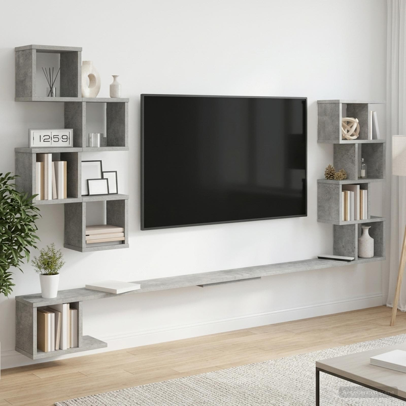 vidaXL Wandmontiertes TV-Regal Betongrau 160 x 15 x 94 cm