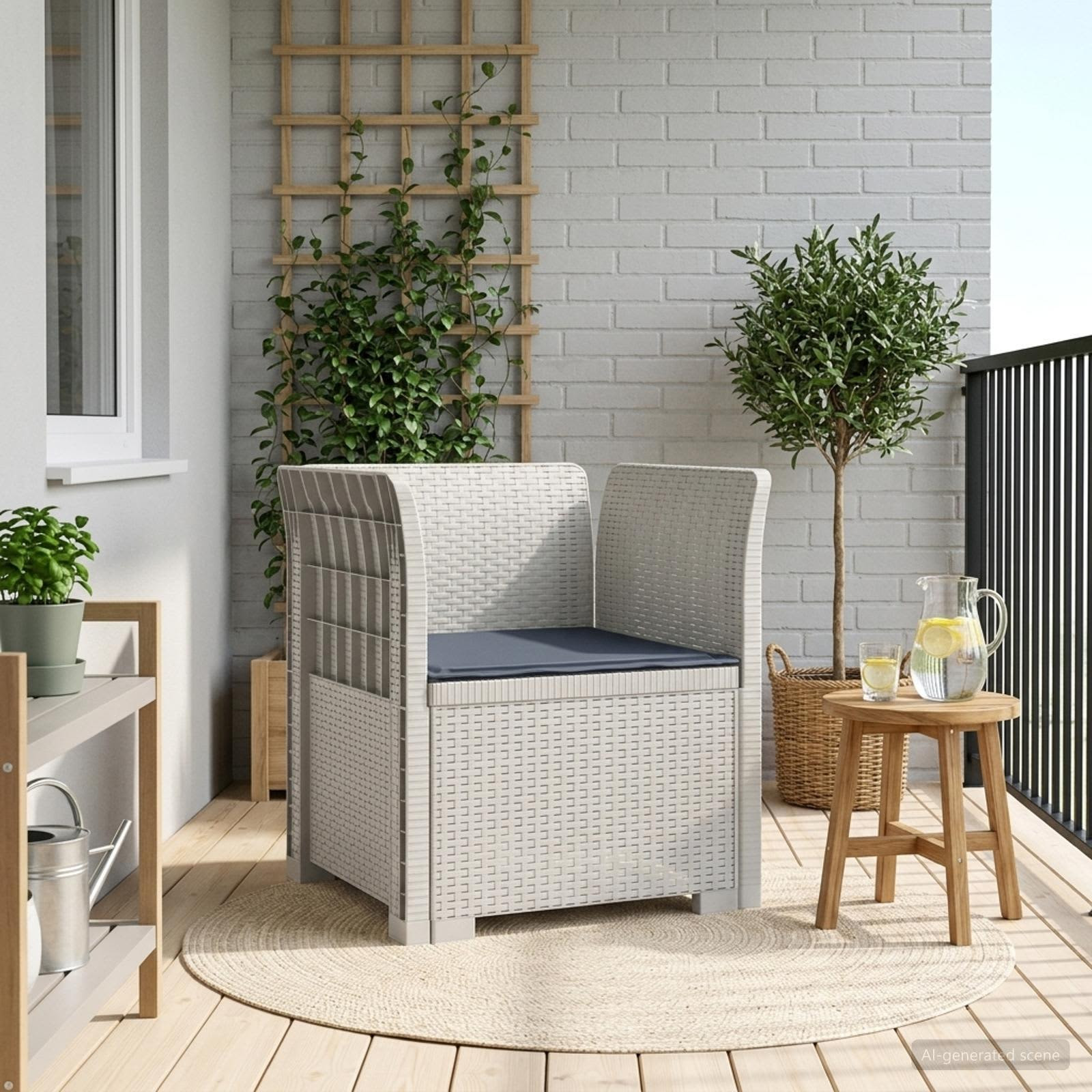 vidaXL 1-Sitzer Sessel mit Kissen Rattan-Look PP Weiß