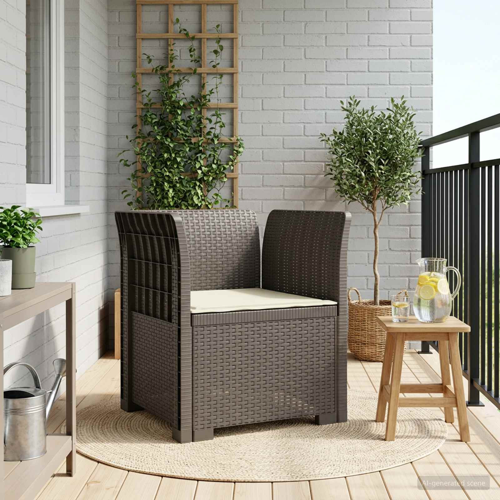 vidaXL 1-Sitzer Sessel mit Kissen Rattan-Look PP Hellgrau