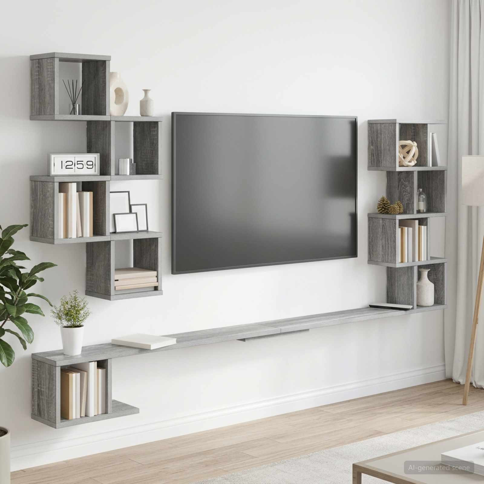 vidaXL Wandmontiertes TV-Regal Sonoma-Grau 160 x 15 x 94 cm