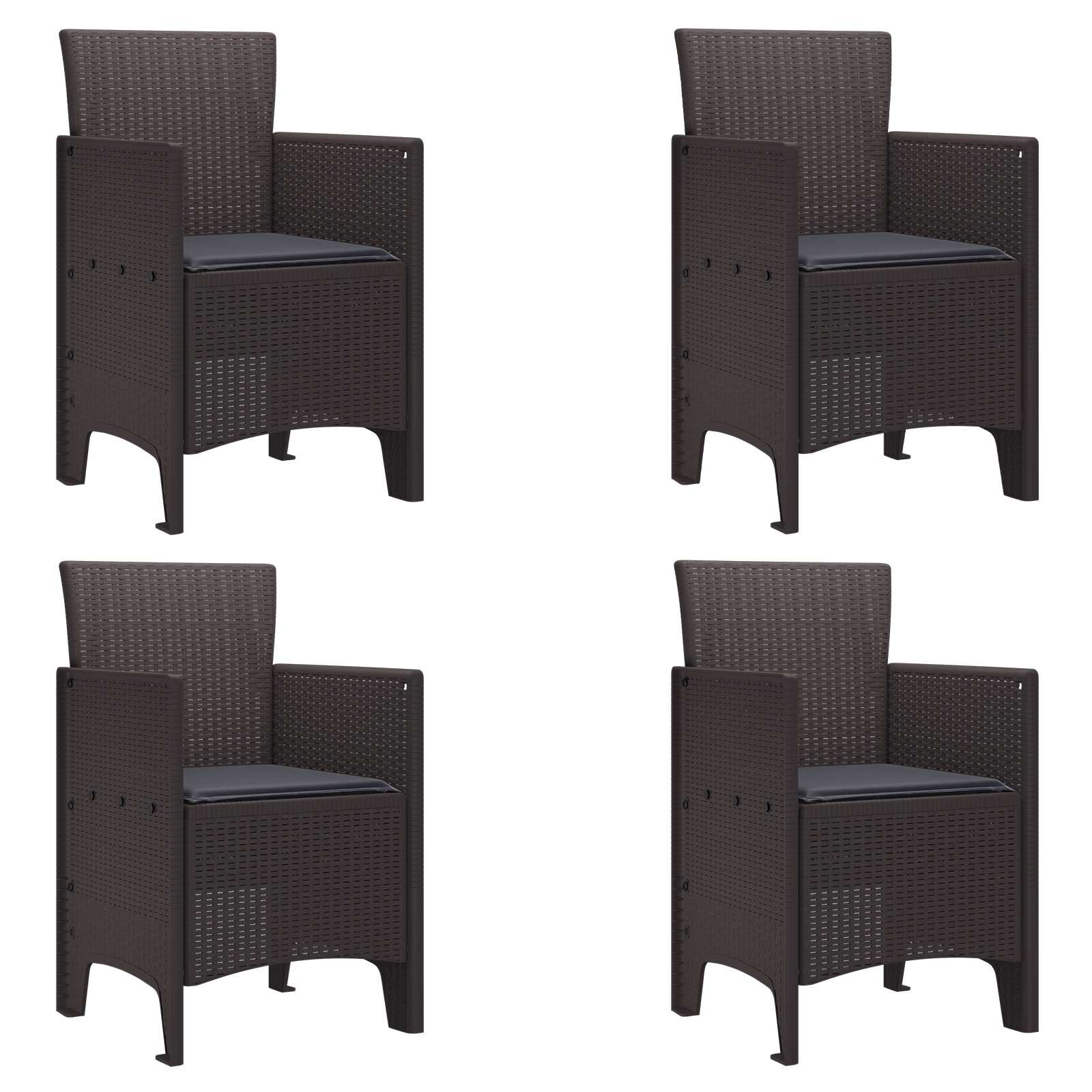 vidaXL Gartenstuhl mit Kissen 4 pcs Braun 53 x 49 x 85 cm Polypropylen