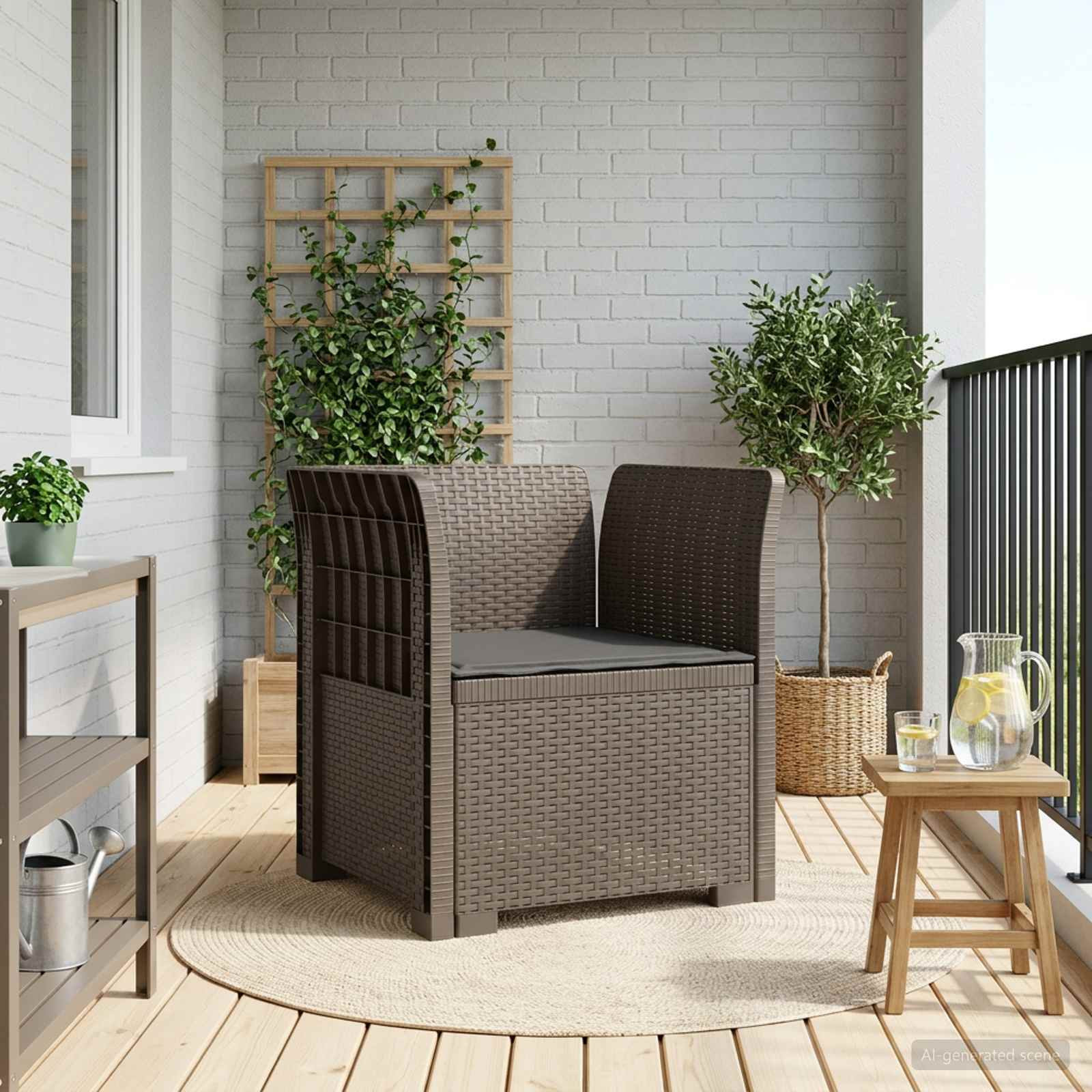 vidaXL 1-Sitzer Sessel mit Kissen Rattan-Look PP Hellgrau