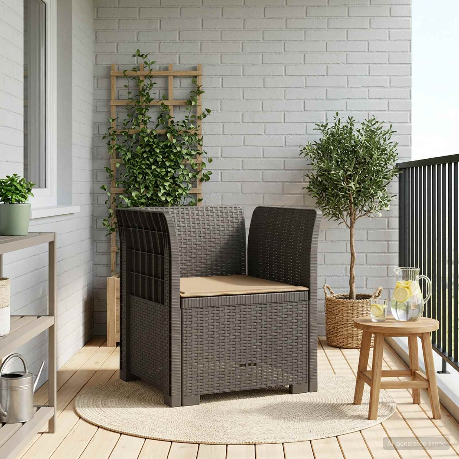 vidaXL 1-Sitzer Sessel mit Kissen Rattan-Look PP Hellgrau