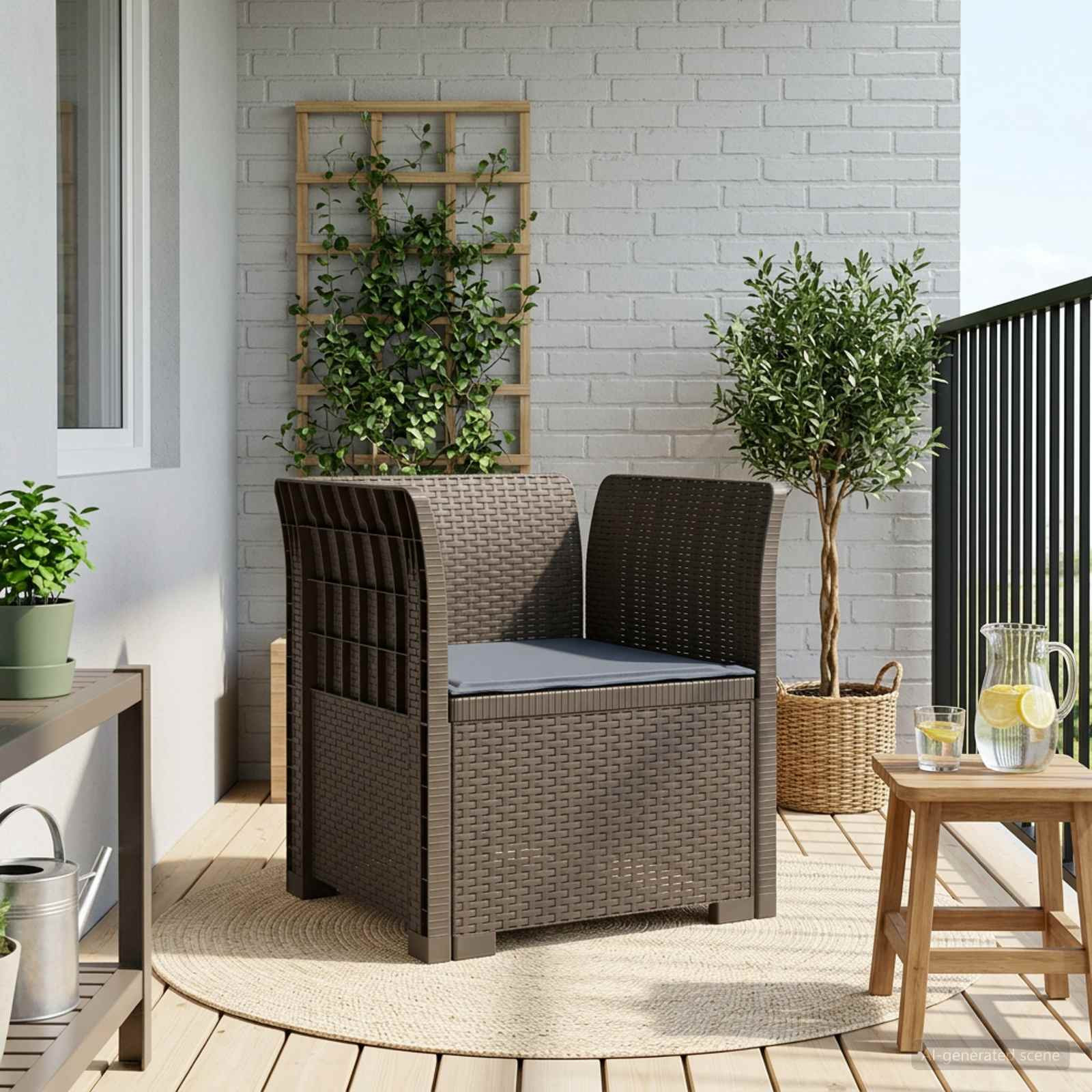 vidaXL 1-Sitzer Sessel mit Kissen Rattan-Look PP Hellgrau