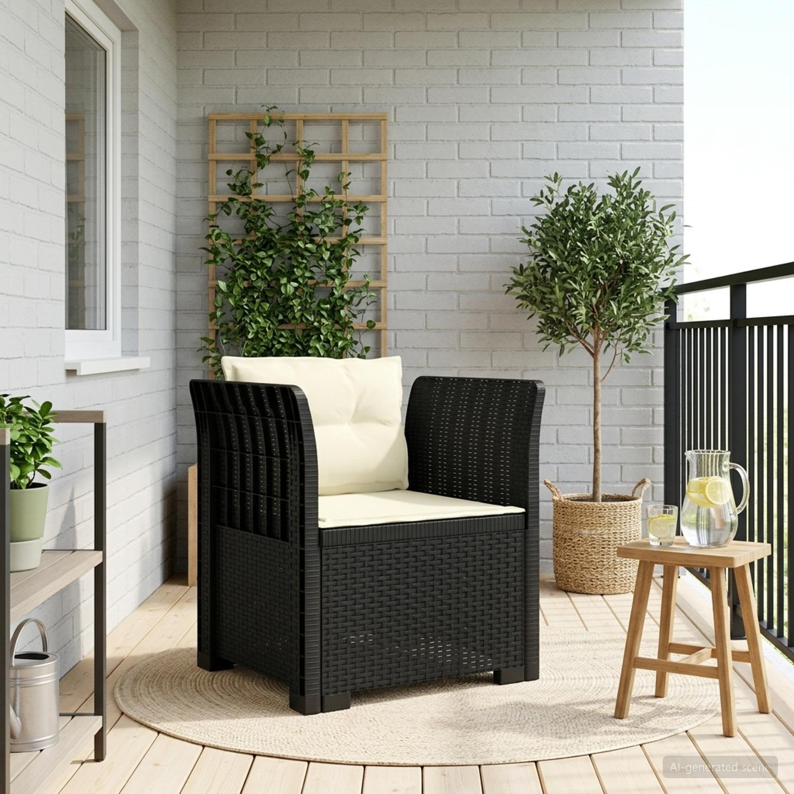 vidaXL 1-Sitzer Sessel mit Kissen Rattan-Look PP Anthrazit