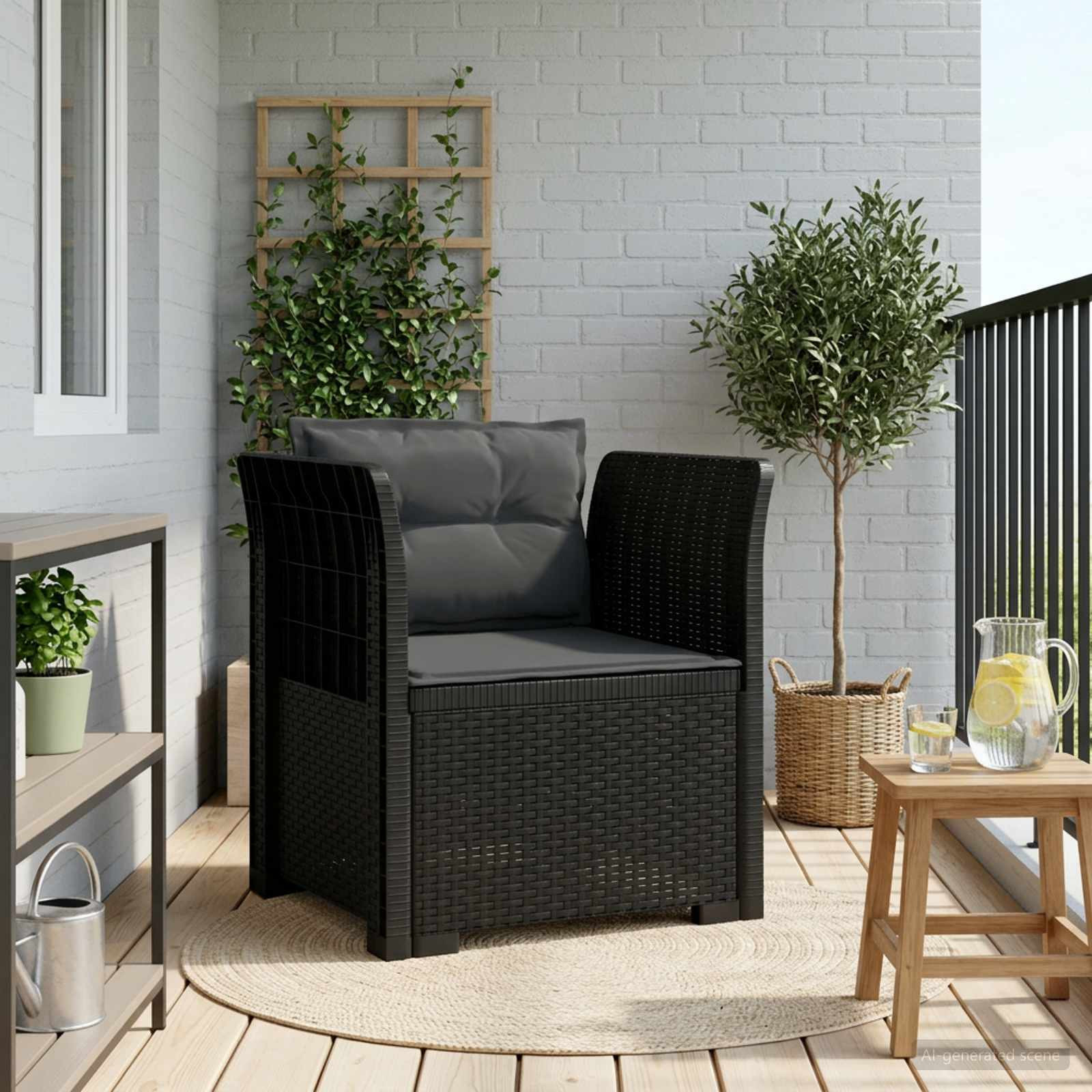 vidaXL 1-Sitzer Sessel mit Kissen Rattan-Look PP Anthrazit