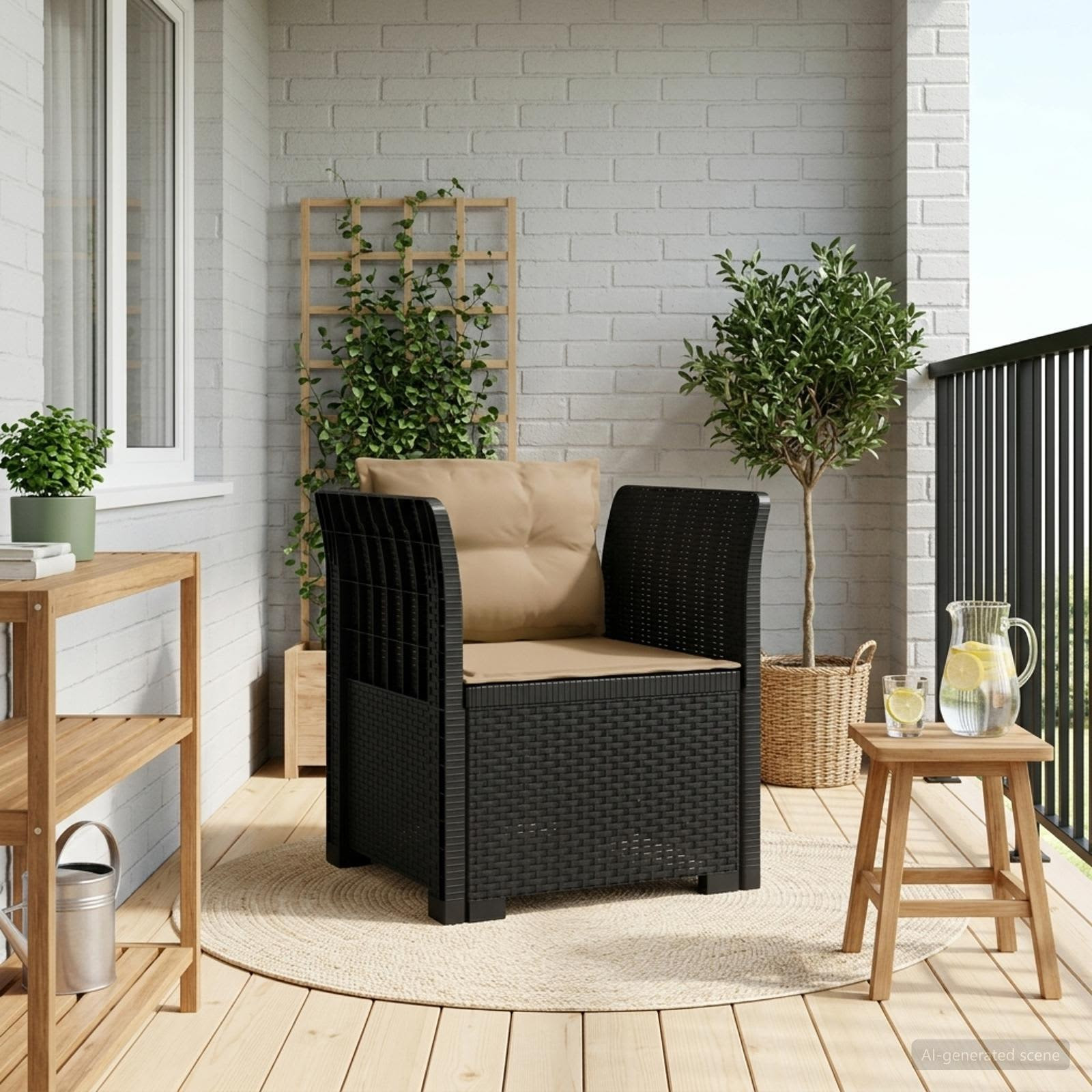 vidaXL 1-Sitzer Sessel mit Kissen Rattan-Look PP Anthrazit