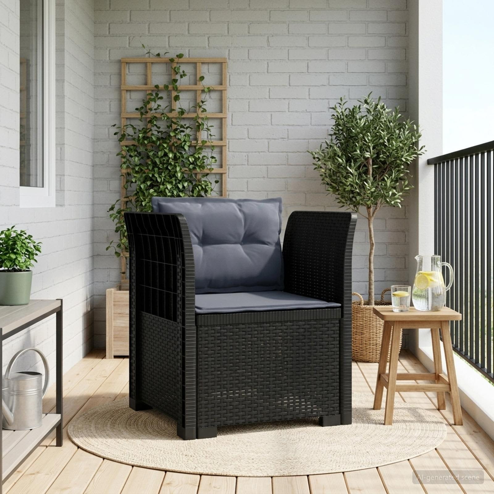 vidaXL 1-Sitzer Sessel mit Kissen Rattan-Look PP Anthrazit