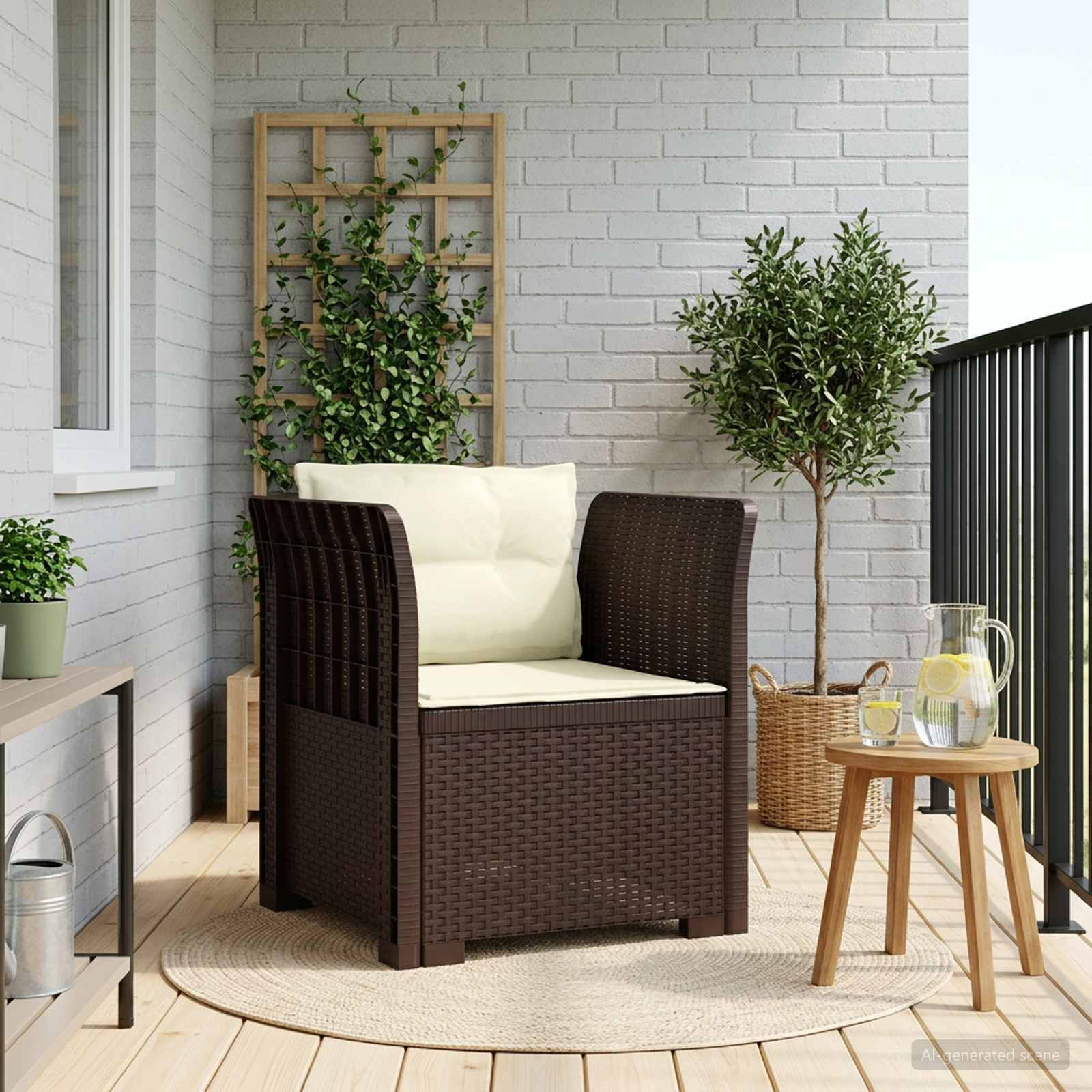 vidaXL 1-Sitzer Sessel mit Kissen Rattan-Look PP Braun