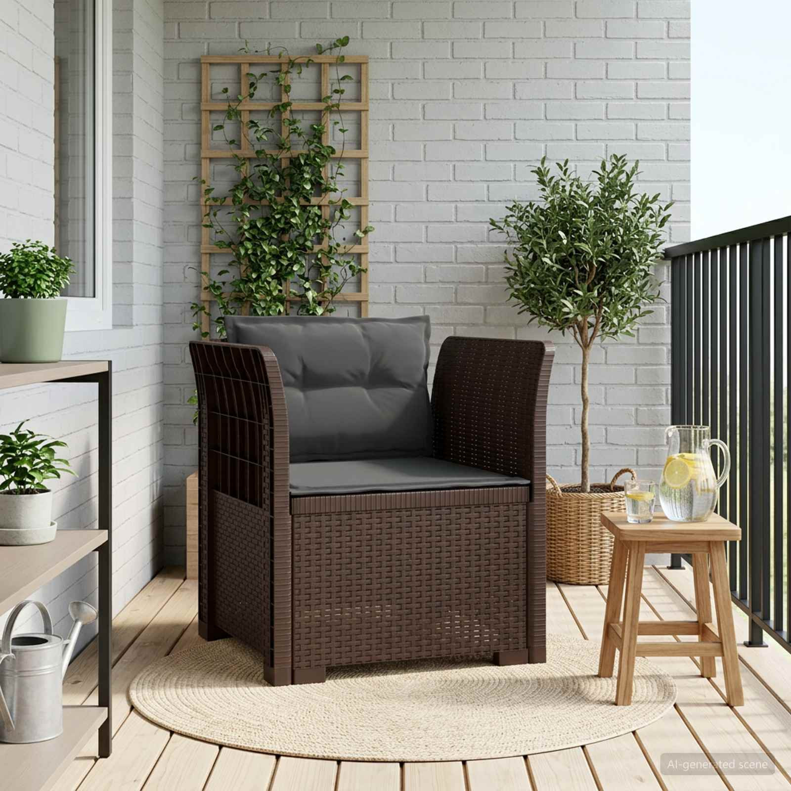 vidaXL 1-Sitzer Sessel mit Kissen Rattan-Look PP Braun