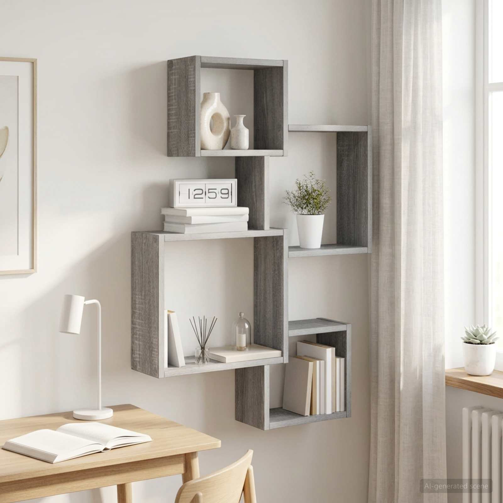 vidaXL Wandwürfelregale Wandhalterung Grau Sonoma 64 x 13,5 x 91,5 cm