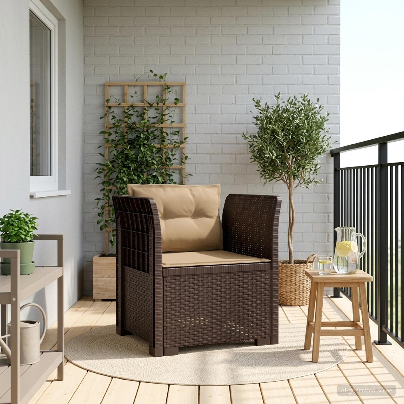 vidaXL 1-Sitzer Sessel mit Kissen Rattan-Look PP Braun