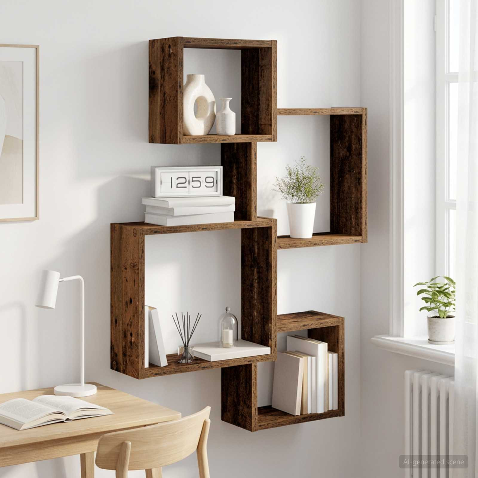 vidaXL Wandwürfelregale Wandhalterung Altholz 64 x 13,5 x 91,5 cm