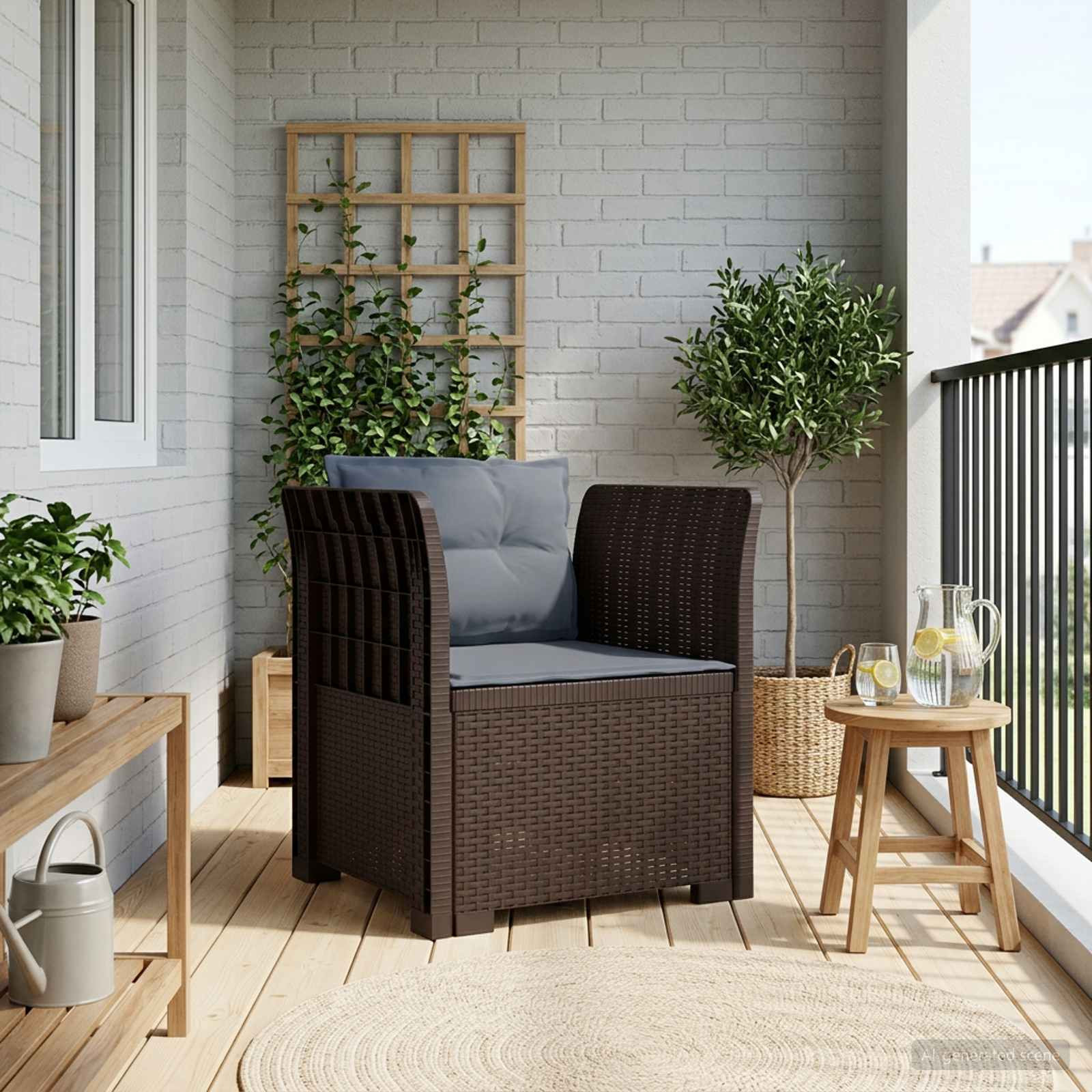 vidaXL 1-Sitzer Sessel mit Kissen Rattan-Look PP Braun