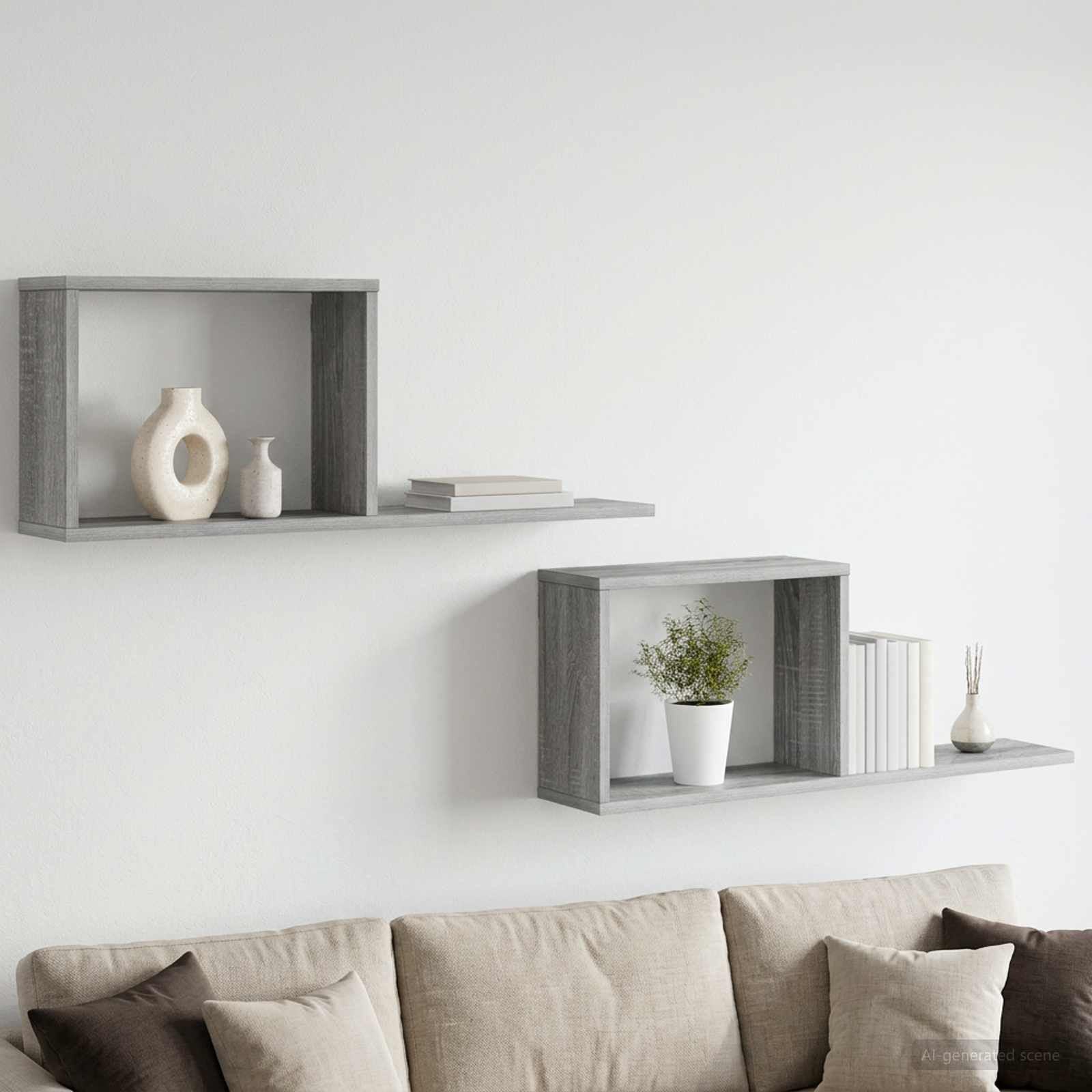 vidaXL Schweberegale 2 pcs Sonoma-Grau 80 x 15 x 30 cm Holzwerkstoff