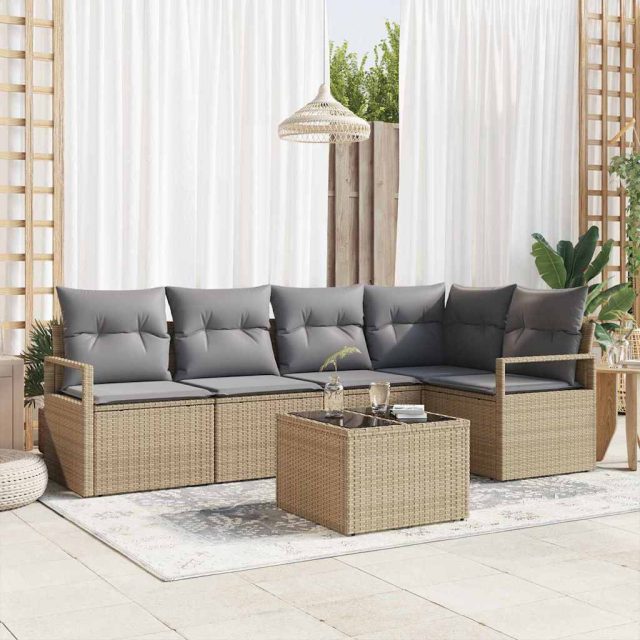 vidaXL Sofa Set 6 pcs Beige Poly-Rattan