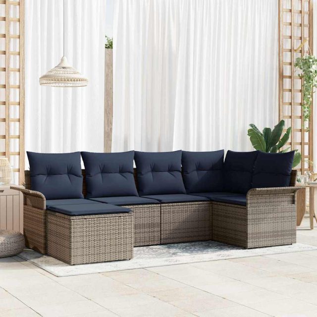 vidaXL Gartensofa-set mit Kissen 6 pcs Grau Poly-Rattan