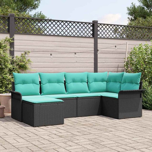 vidaXL Gartensofa-set mit Kissen 6 pcs Schwarz Poly-Rattan