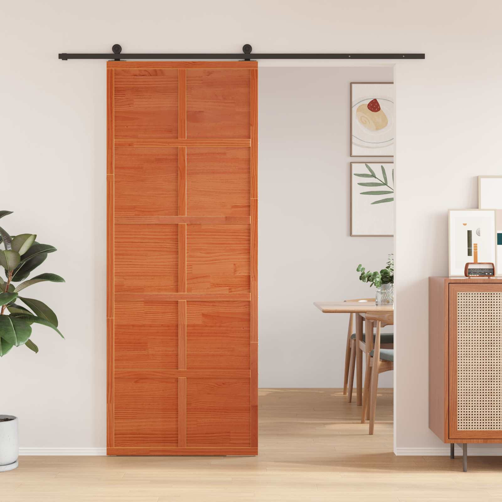 vidaXL Scheunentür Wachsbraun 80 x 208 cm Massives Kiefernholz
