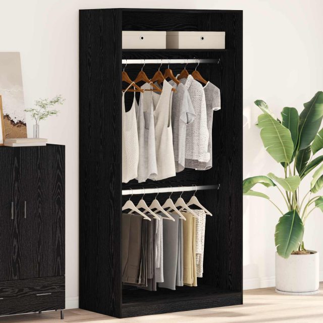 vidaXL Kleiderschrank mit Regal Schwarz Eichen-Optik 100 x 50 x 200 cm