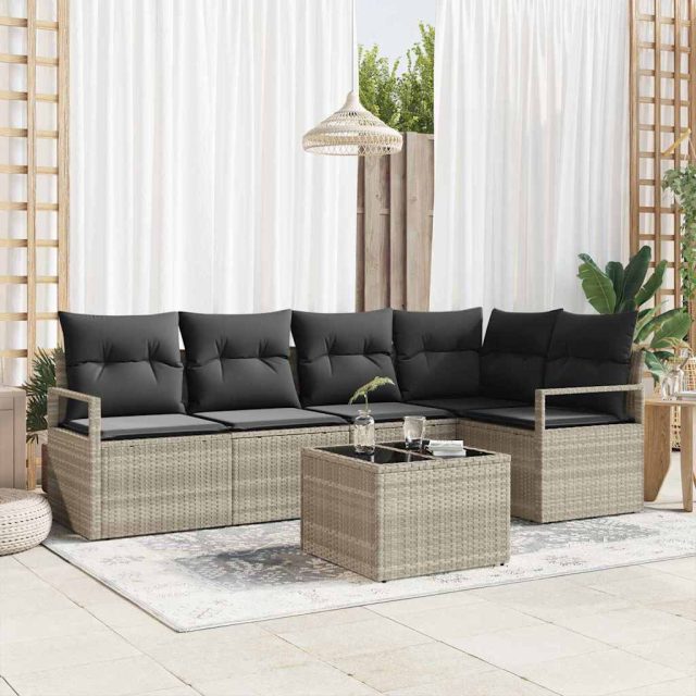 vidaXL Sofa Set mit Kissen 6 pcs Hellgrau Poly Rattan