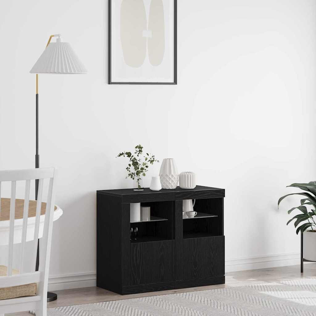 vidaXL LED-Sideboard 2 pcs Schwarz Eichen-Optik 41 x 37 x 67 cm