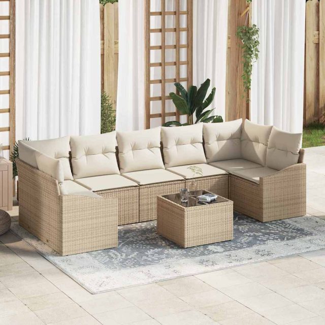vidaXL Sofa Set mit Kissen Beige und Creme 55 x 55 x 37 cm Poly Rattan