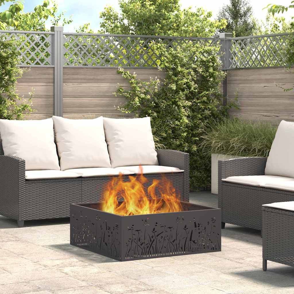 vidaXL Feuerschale Schwarz 80 x 80 x 30 cm Wetterfeststahl