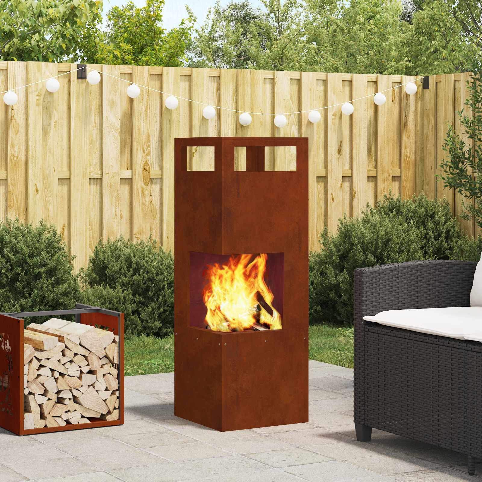 vidaXL Feuerstelle Braun 35 x 35 x 100 cm Wetterfeststahl