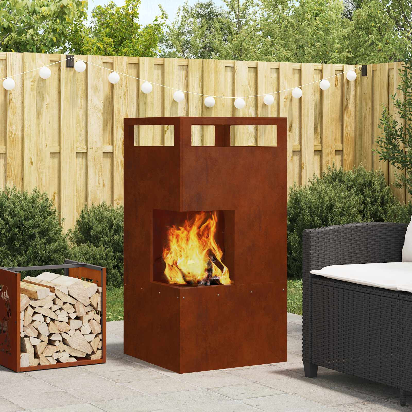 vidaXL Feuerstelle Braun 50 x 50 x 100 cm Wetterfeststahl