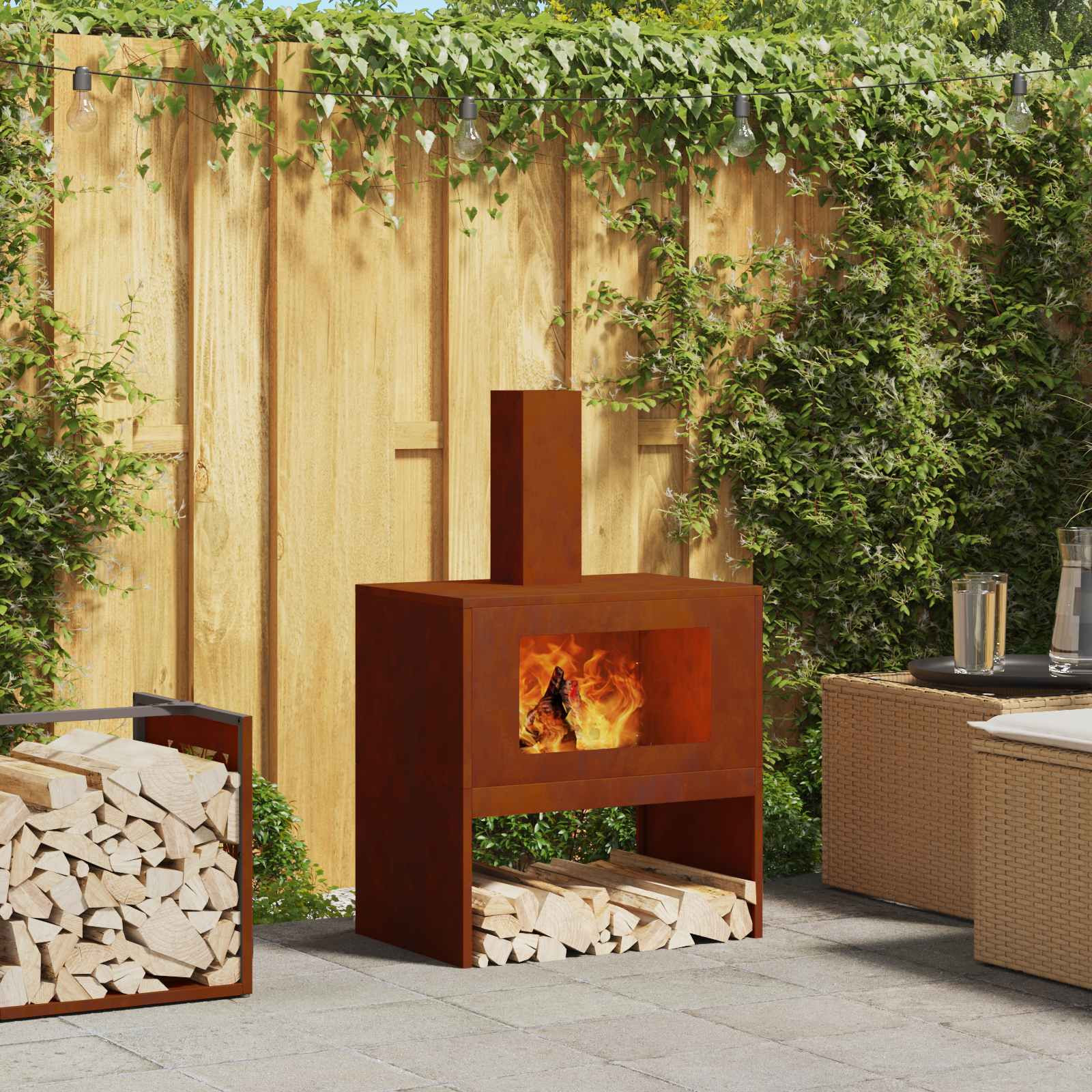 vidaXL Feuerstelle Rostig 60 x 40 x 96 cm Wetterfeststahl