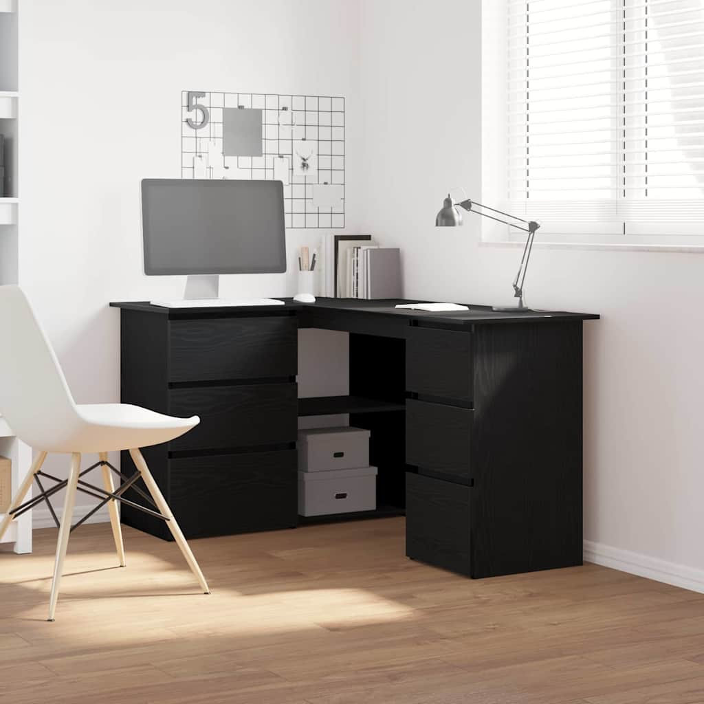 vidaXL Schreibtisch mit Regal Schwarz Eichen-Optik 145 x 100 x 76 cm