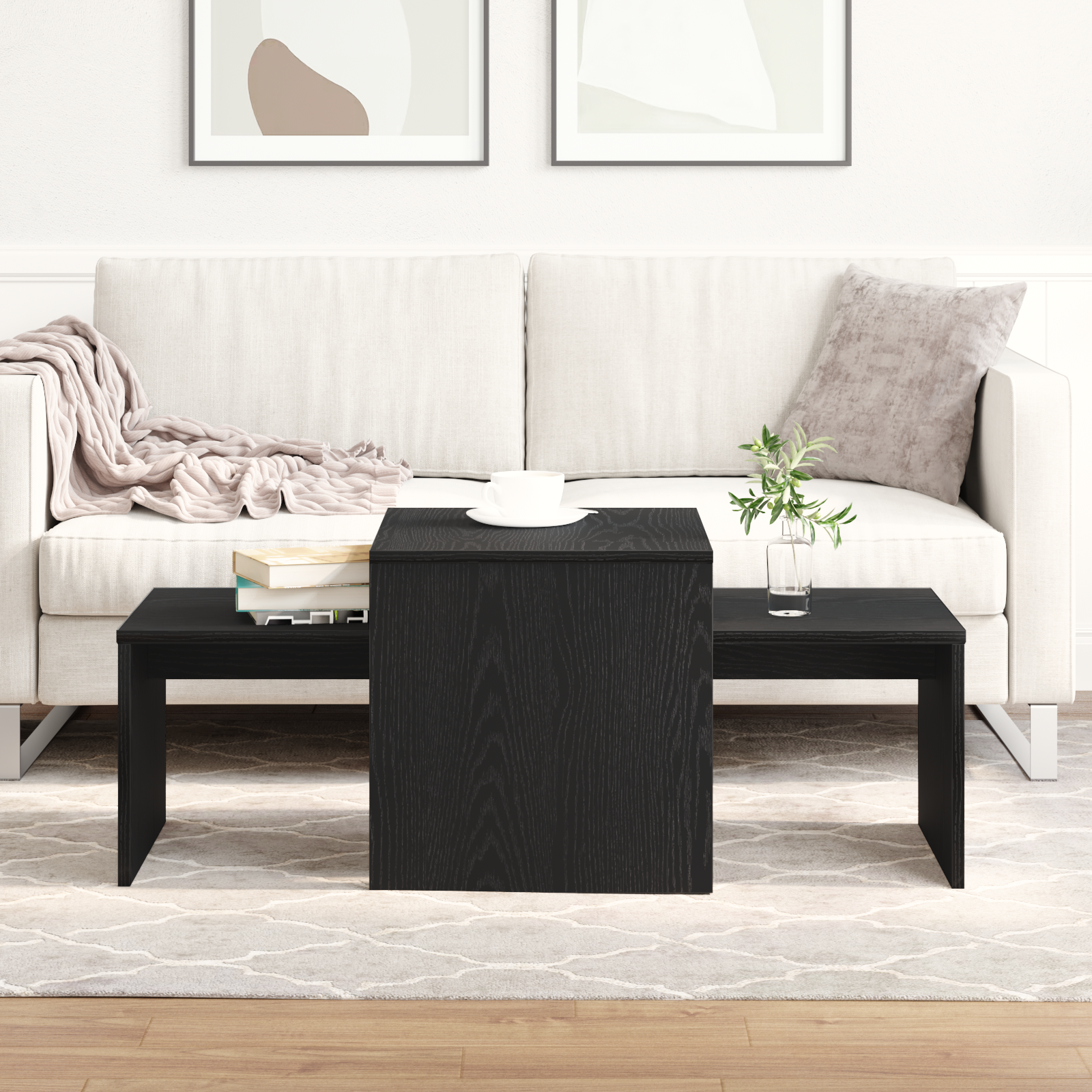 vidaXL Satztische Schwarz Eichen-Optik 100 x 48 x 40 cm Holzwerkstoff