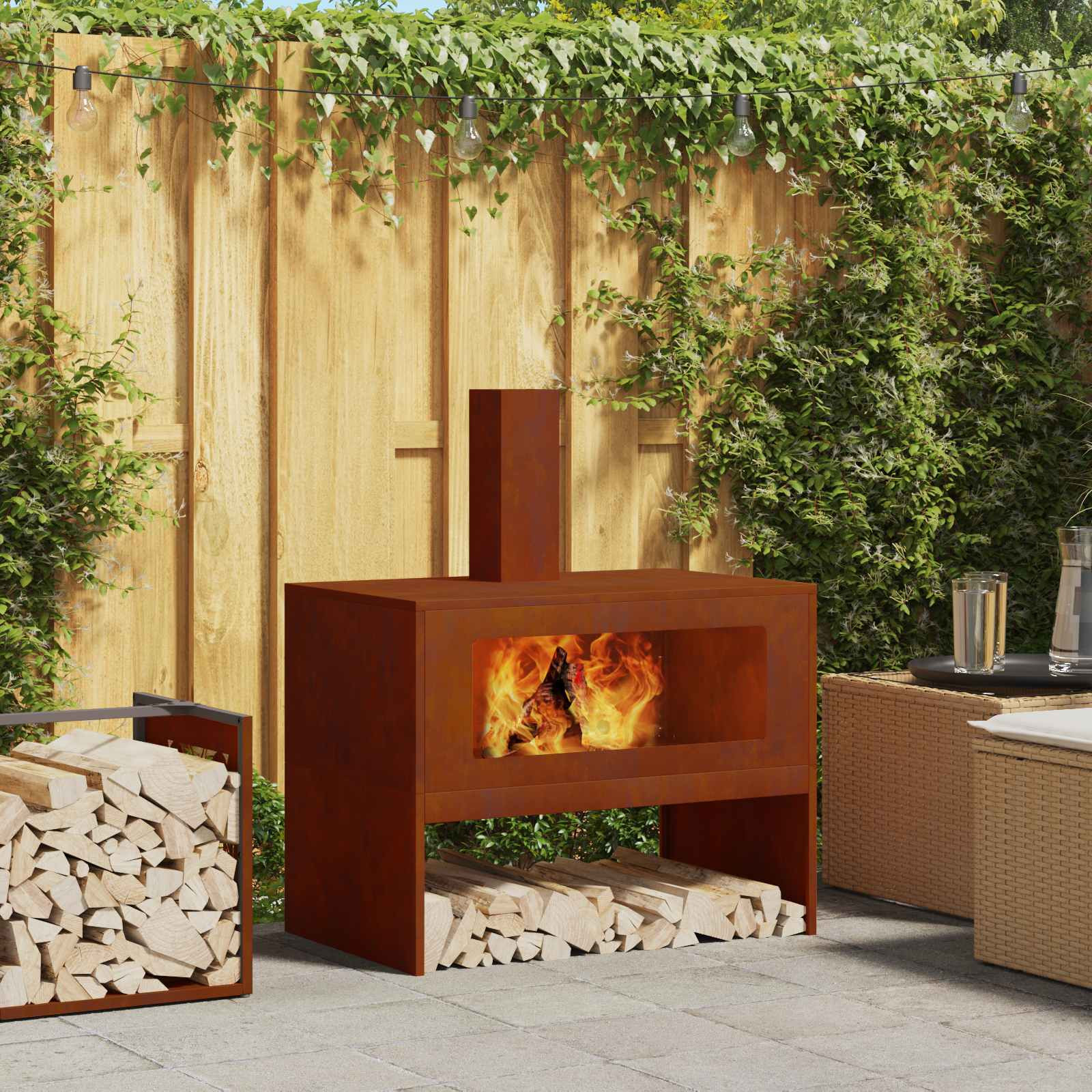 vidaXL Feuerstelle Rostig 80 x 50 x 96 cm Wetterfeststahl