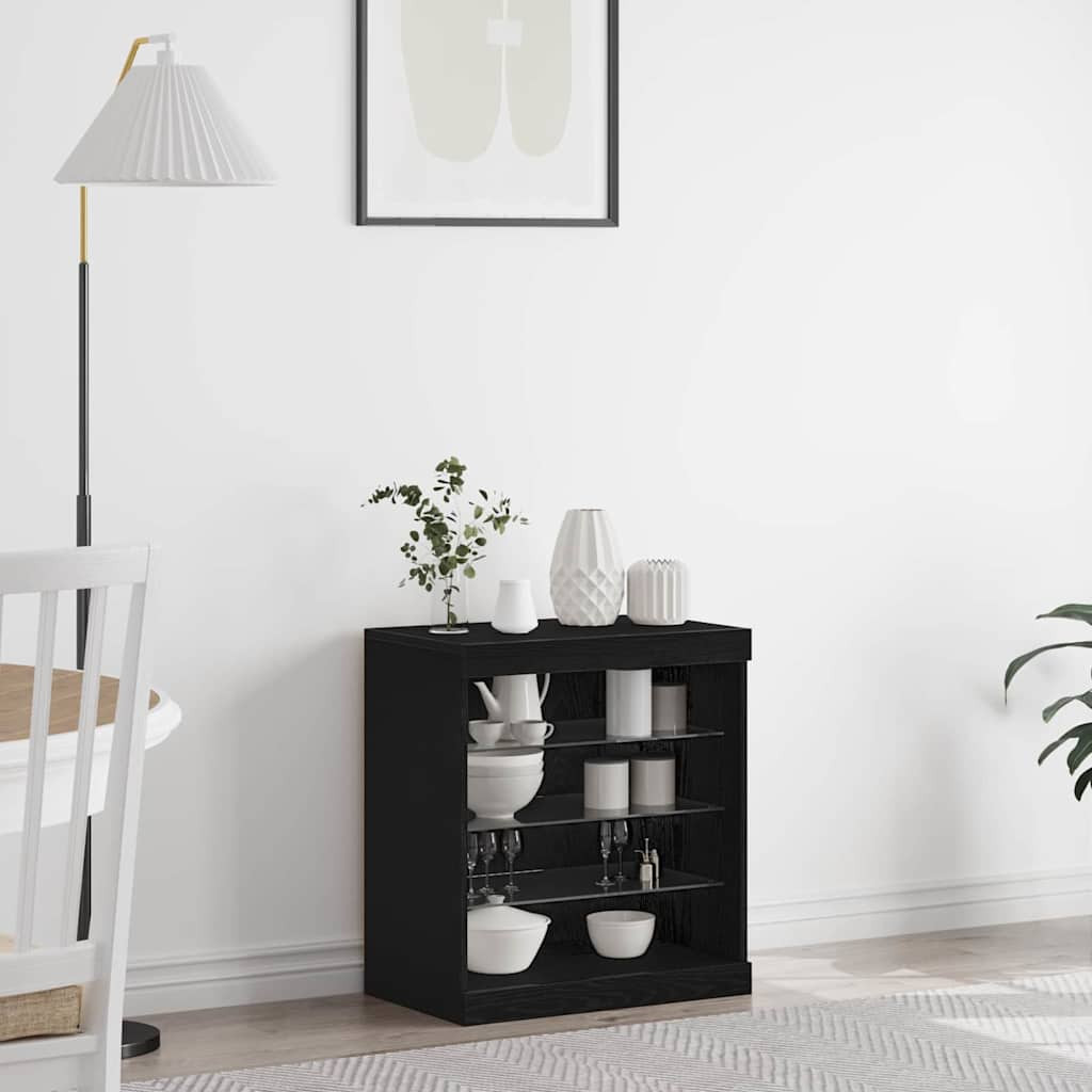 vidaXL LED-Sideboard Schwarz Eichen-Optik 60,5 x 37 x 67 cm