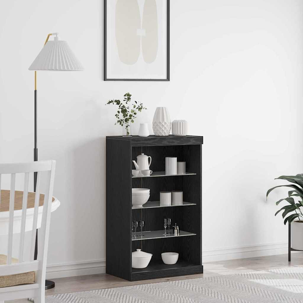 vidaXL LED-Sideboard Schwarz Eichen-Optik 60,5 x 37 x 100 cm