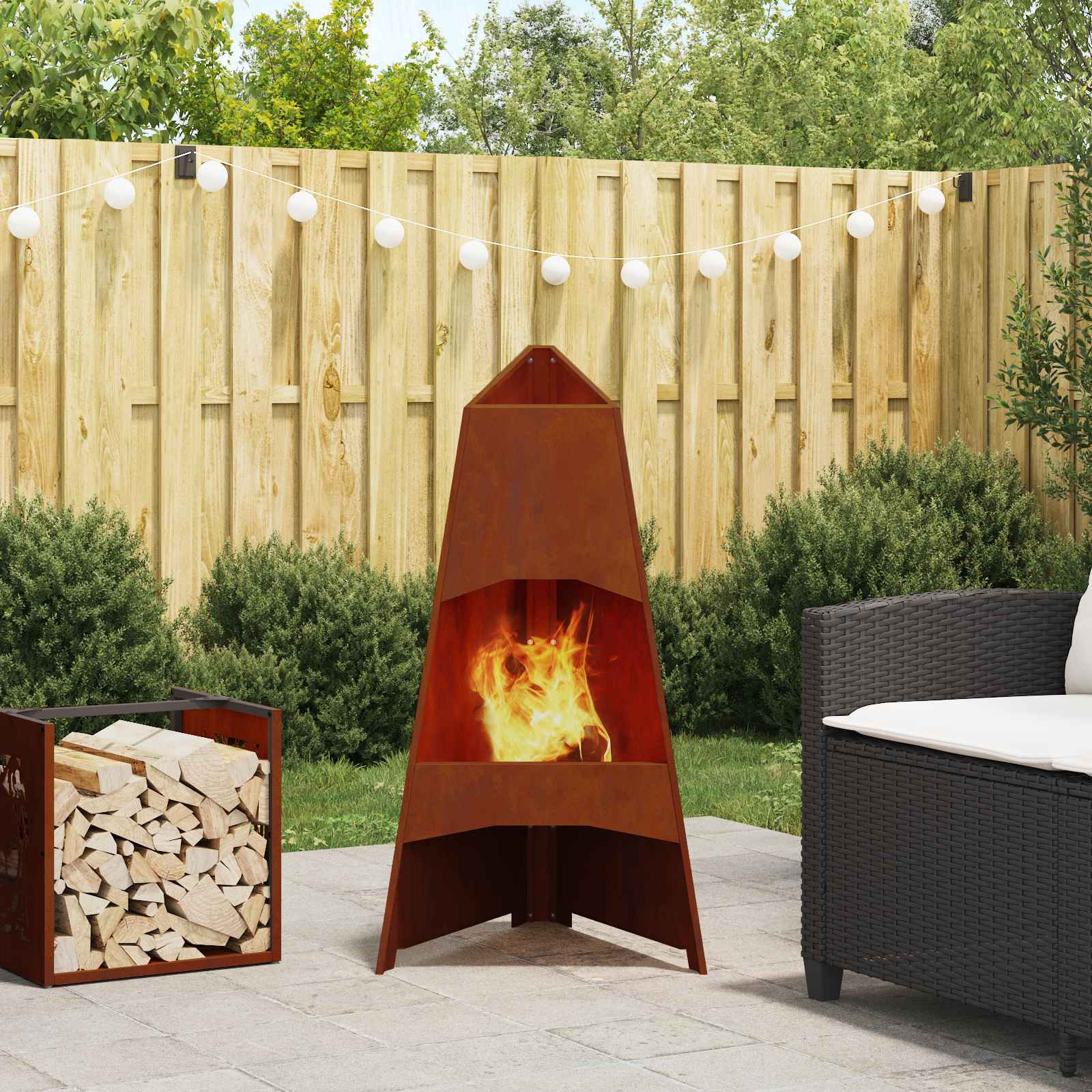 vidaXL Feuerstelle Rostig 50 x 50 x 95 cm Wetterfeststahl