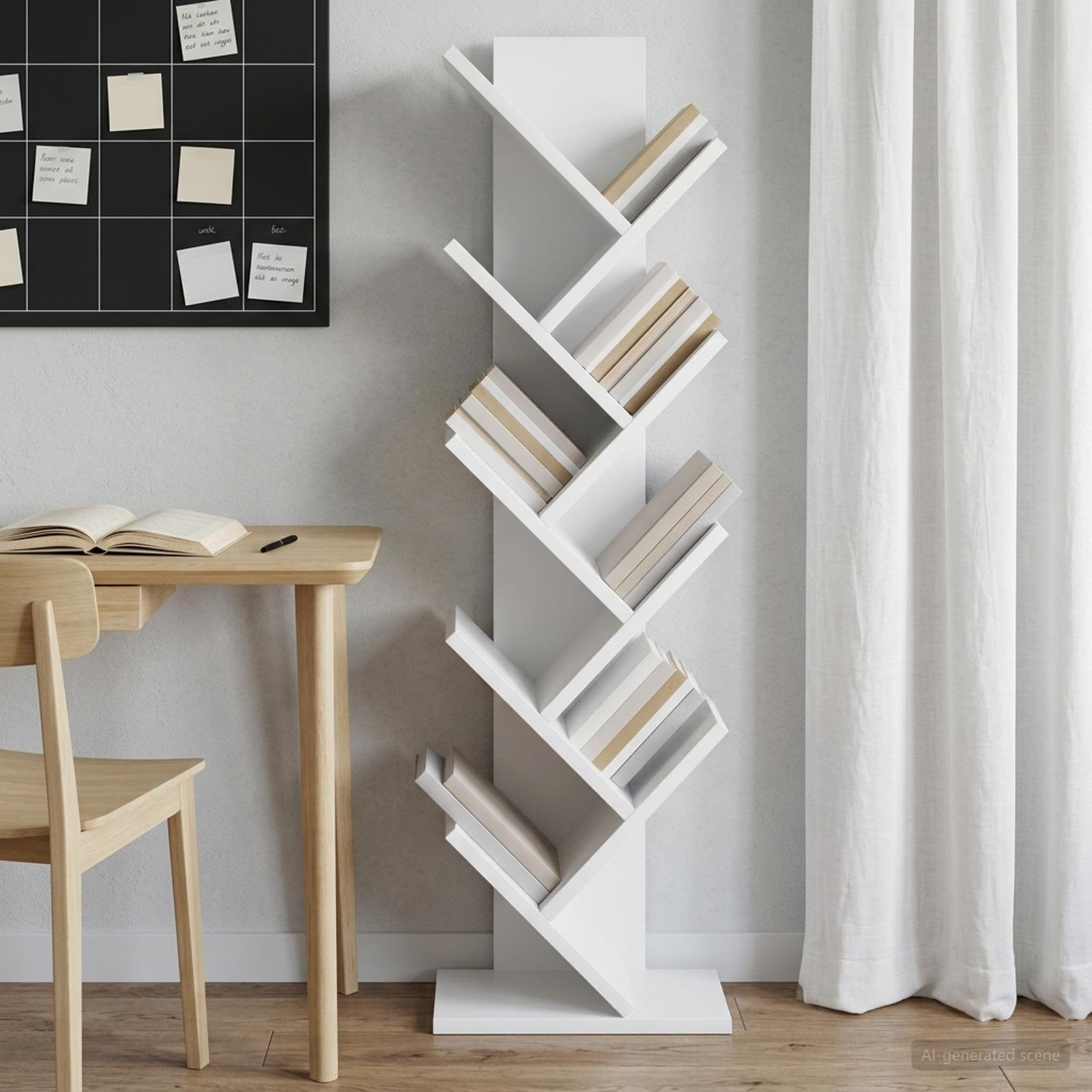 vidaXL Baum Bücherregal 6-stöckig 30 x 18 x 100 cm Holzwerkstoff Weiß
