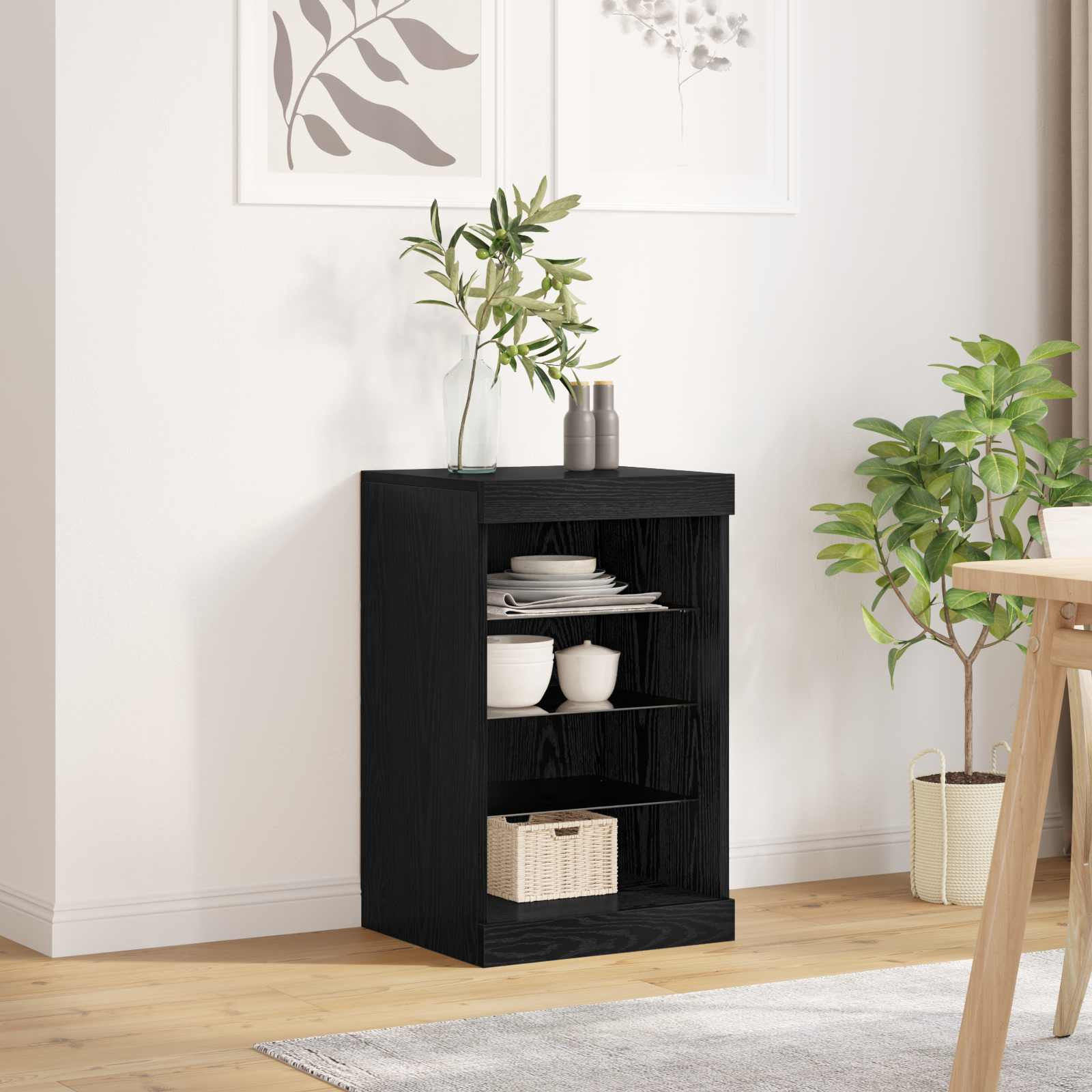 vidaXL LED-Sideboard Schwarz Eichen-Optik 41 x 37 x 67 cm