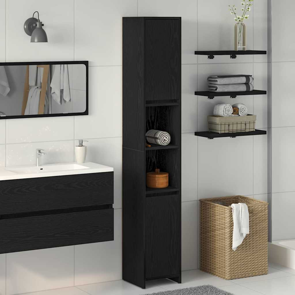 vidaXL Badezimmerschrank Schwarz Eichen-Optik 30 x 30 x 183,5 cm