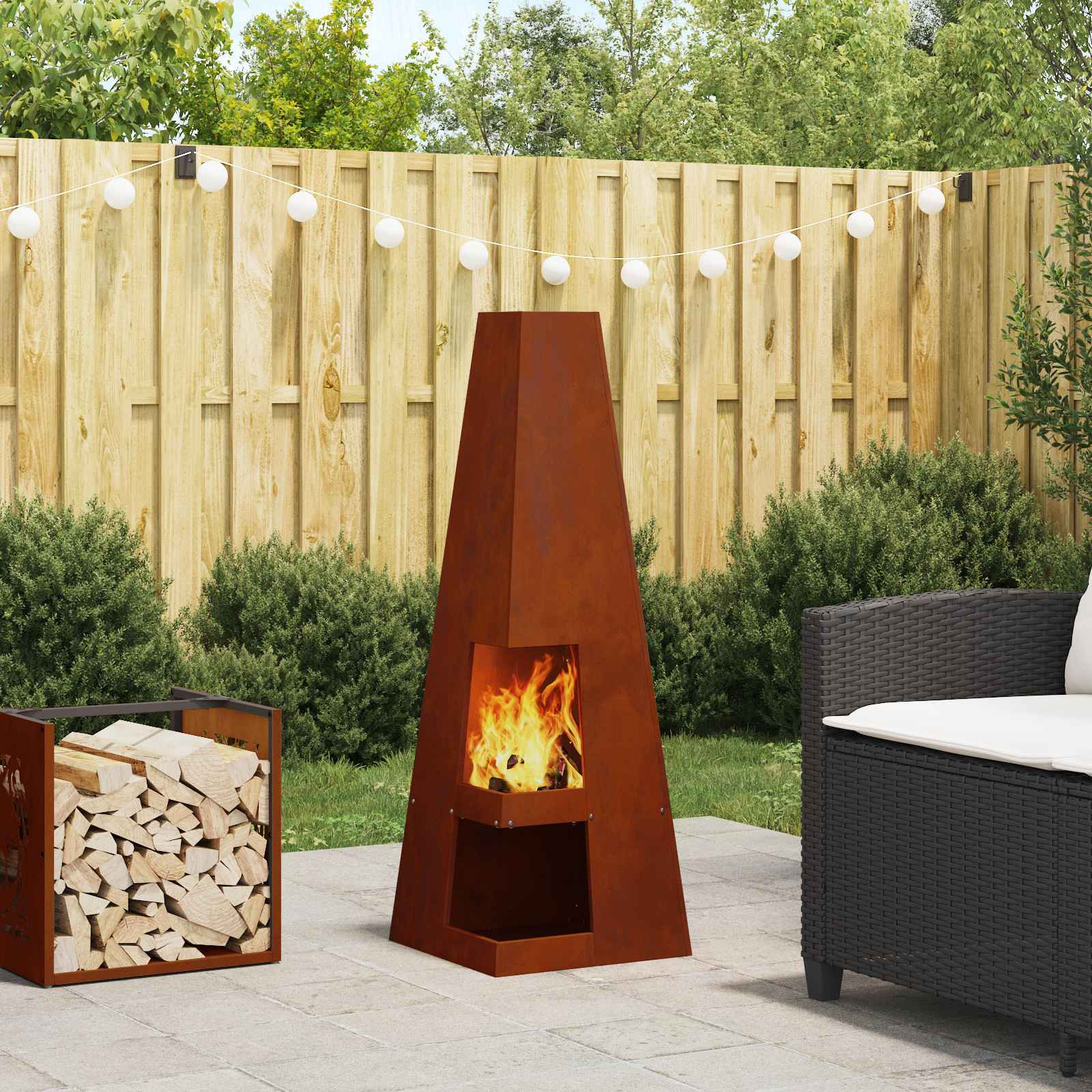 vidaXL Feuerstelle Braun 35 x 35 x 100 cm Wetterstahl