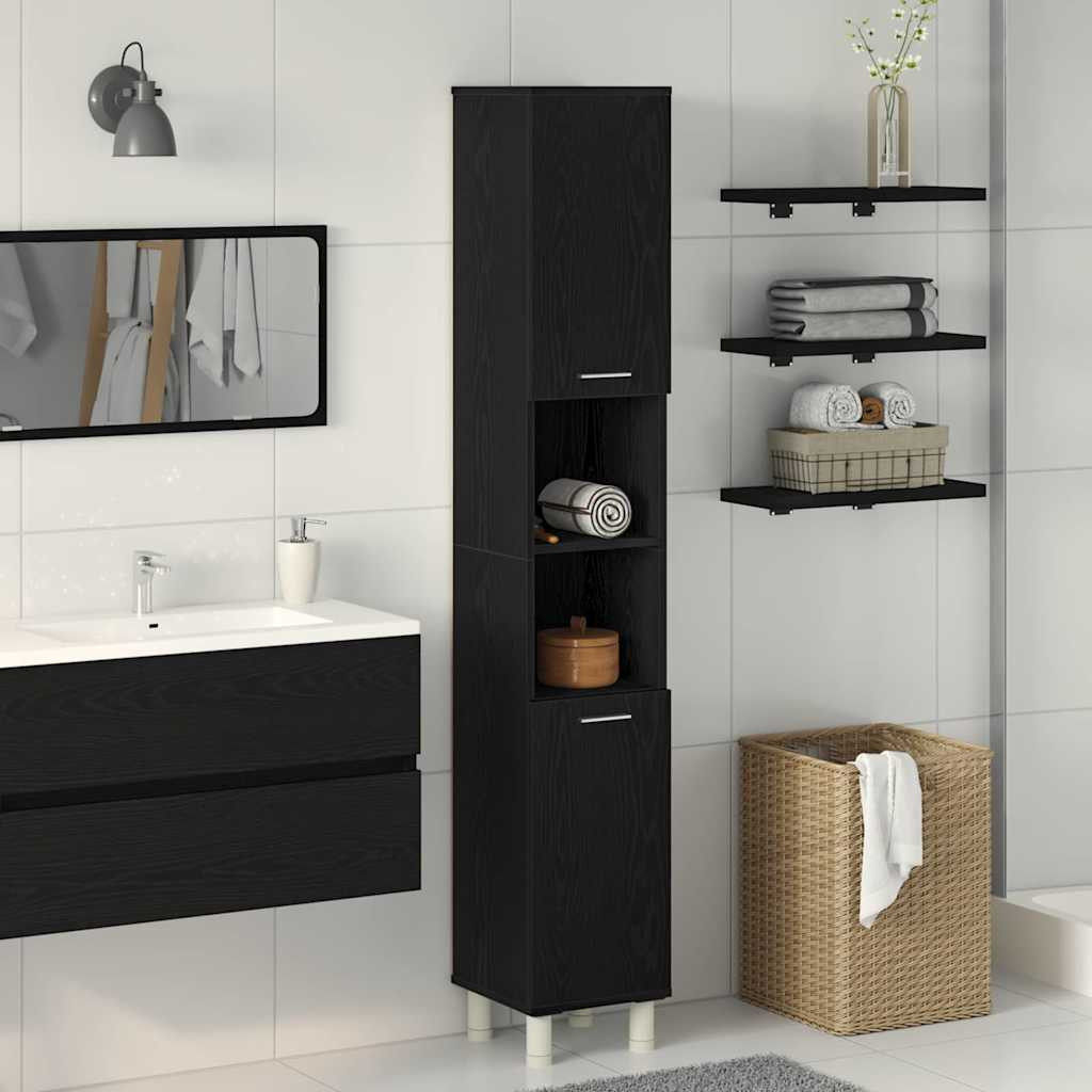 vidaXL Badezimmerschrank mit Tür Schwarz Eichen-Optik 30 x 30 x 179 cm