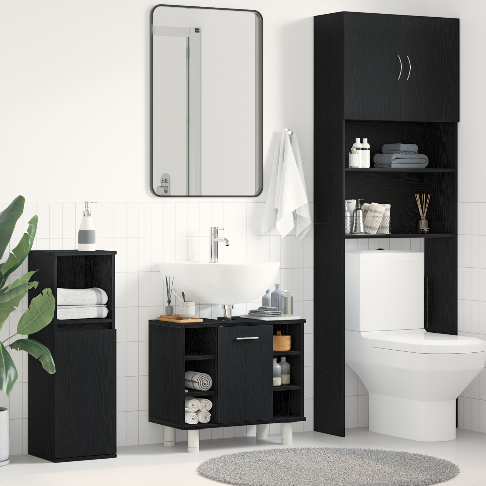 vidaXL Badezimmerschrank mit Tür Schwarz Eichen-Optik 60 x 32 x 54 cm