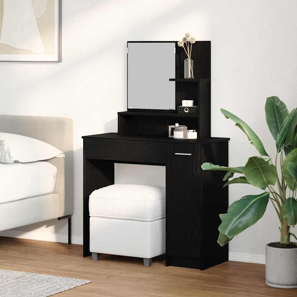 vidaXL Schminktisch mit Regal Schwarz Eichen-Optik 86.5 x 35 x 136 cm