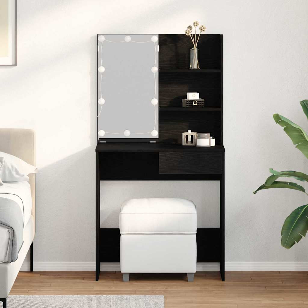 vidaXL Schminktisch mit Regal Schwarz Eichen-Optik 74.5 x 40 x 141 cm