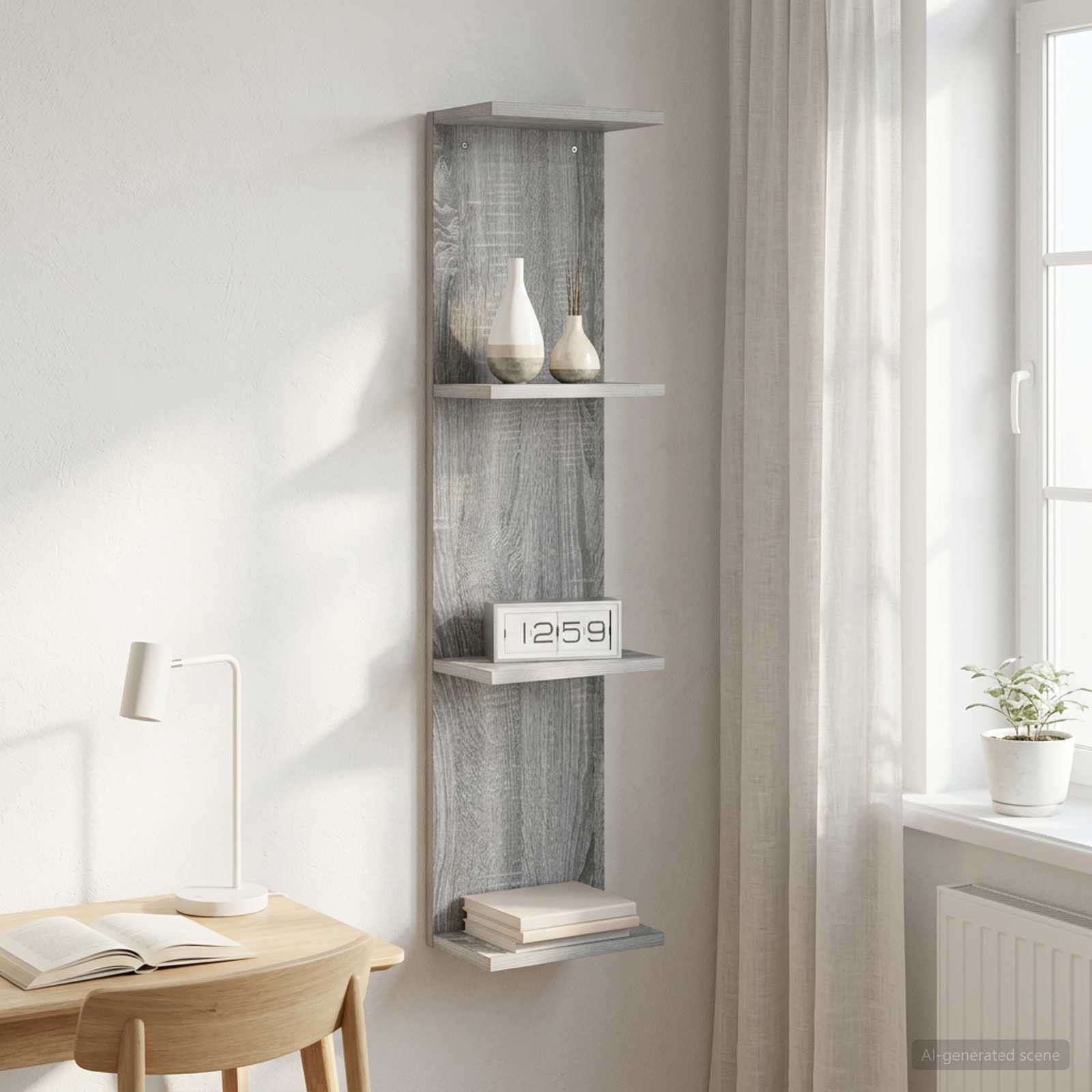 vidaXL Wandregal Sonoma-Grau 25 x 15 x 100 cm Holzwerkstoff