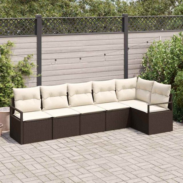vidaXL Sofa Set 6 pcs Braun Poly-Rattan